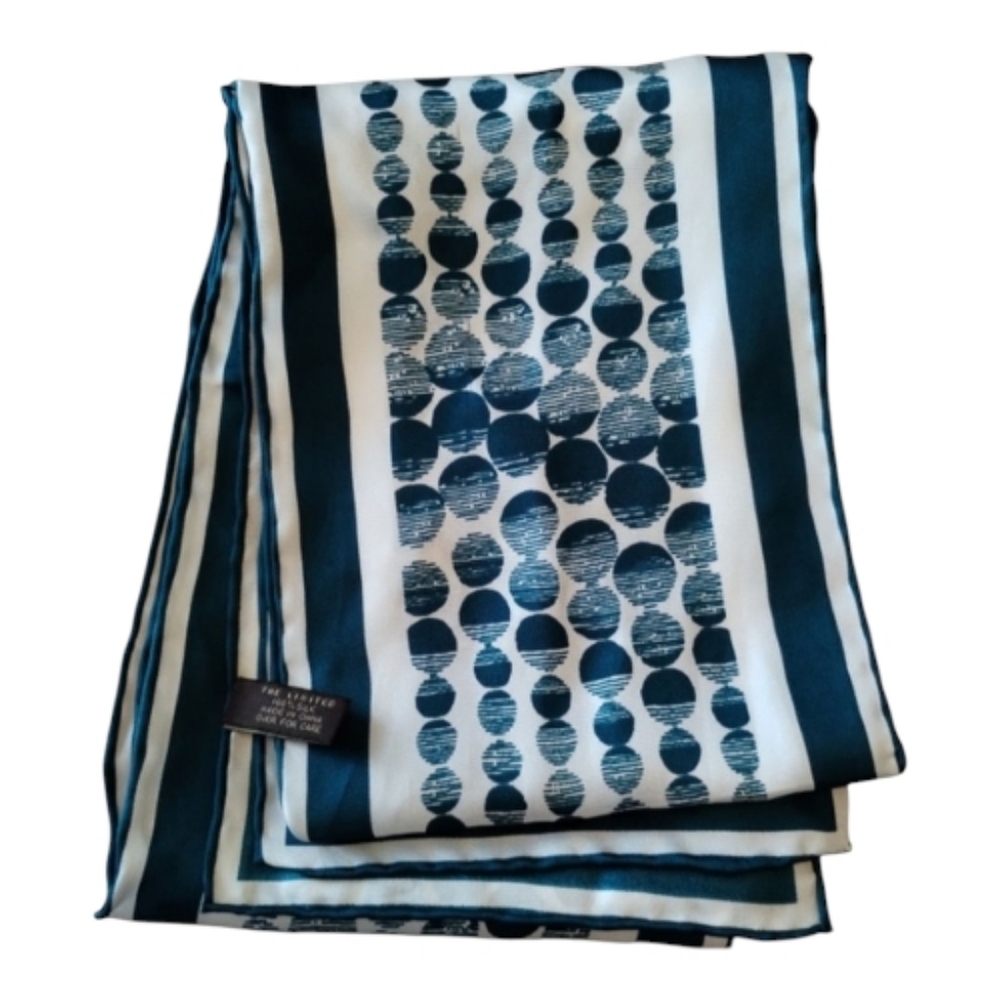100% SILK Scarf The Limited Jewel Toned Green Circles Polka Dot